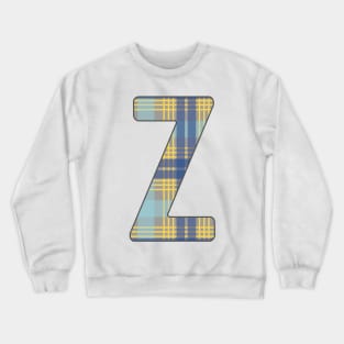 Monogram Letter Z, Blue, Yellow and Grey Scottish Tartan Style Typography Design Crewneck Sweatshirt